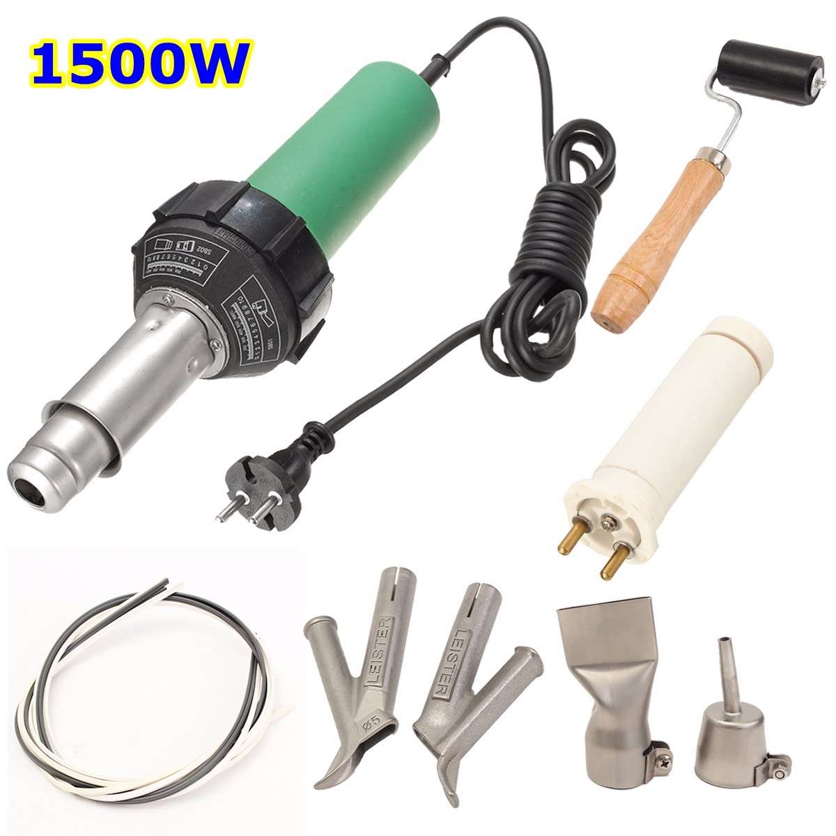 1500W Plastic Welding Hot Air Gun with 2Pcs Speed Welding Nozzle and Extra HE Rod Welding