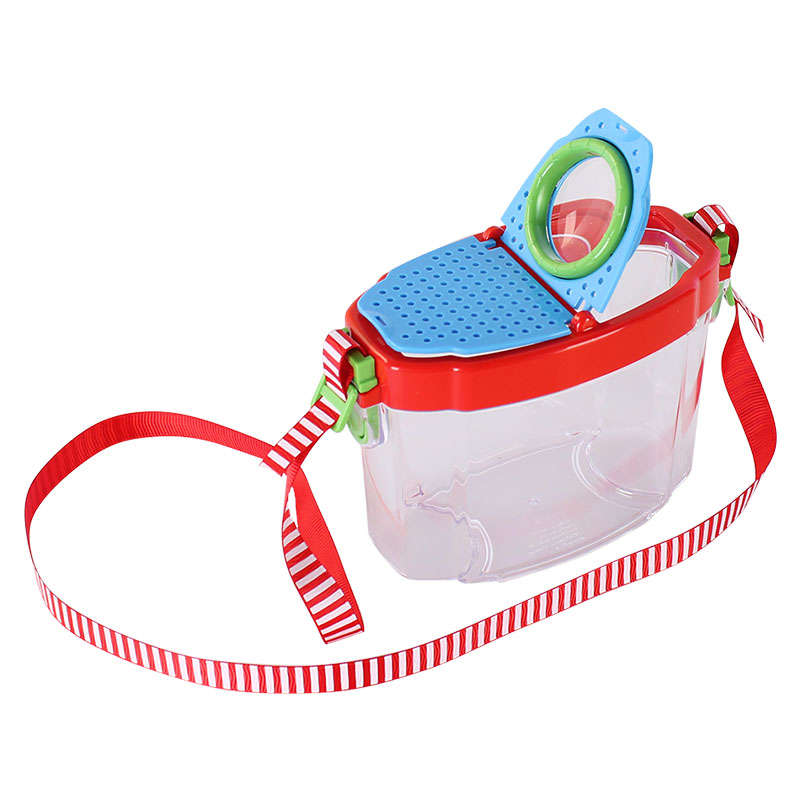 Transparent Plastic Speciment Beetles Insects Bug Observer Magnifier Box with Neckstrap 5X Loupe Ch