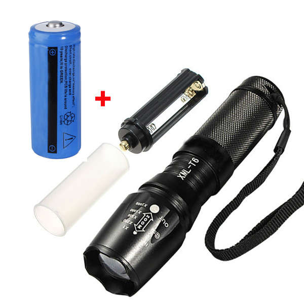 Elfeland XM-L T6 1800LM 5 Modes Zoomable LED Flashlight + 26650 Battery