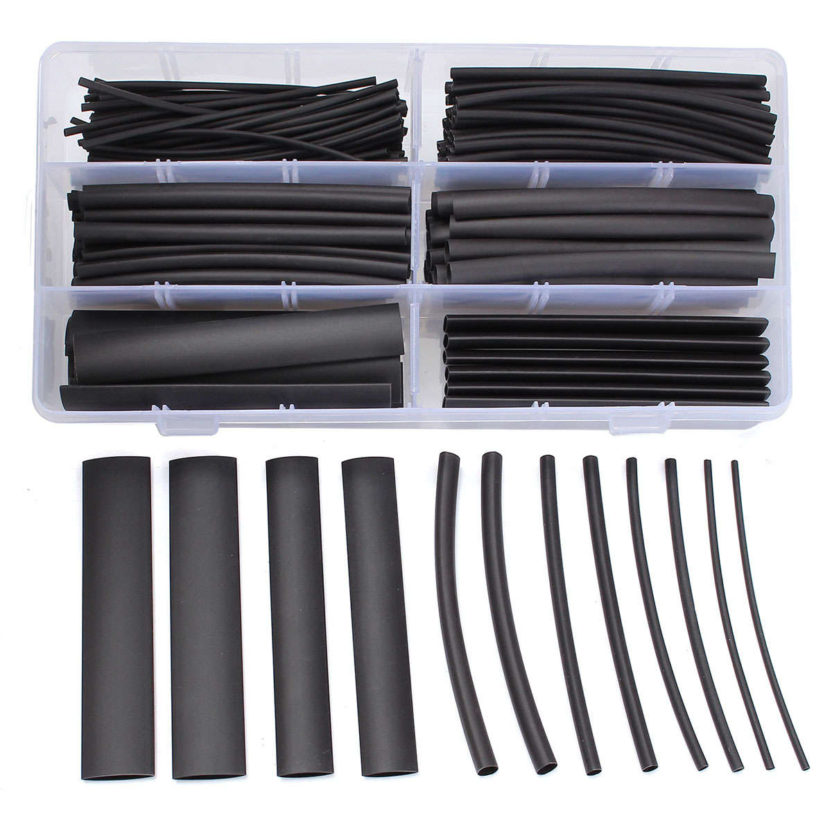 200 PCS Halogen-Free 2:1 Heat Shrink Tubing Wire Cable Kit 6 Sizes Black Wrap