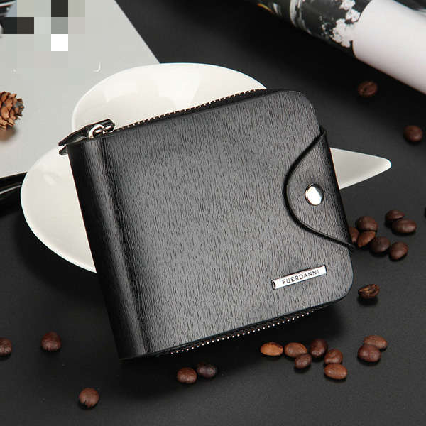 Men Zipper Short Leather Wallets Magnet 3 Folded Horizontal Wallet