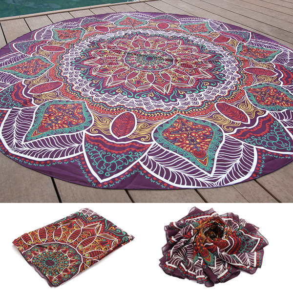 145cm Printing Thin Chiffon Beach Towel Mandala Round Bed Sheet Tapestry Tablecloth Decor