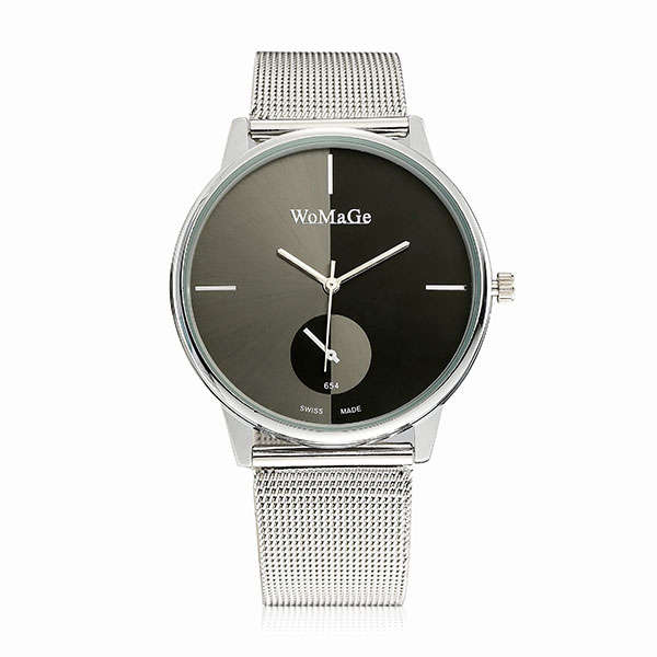 WoMaGe 654 Stainless Steel Mesh Band Analog Quartz Women Men Couple Watch -* White | Big