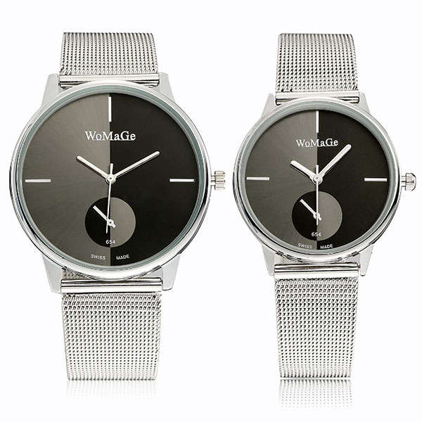 WoMaGe 654 Stainless Steel Mesh Band Analog Quartz Women Men Couple Watch -* White | Big