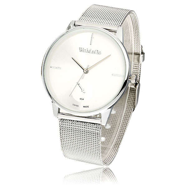 WoMaGe 654 Stainless Steel Mesh Band Analog Quartz Women Men Couple Watch -* White | Big