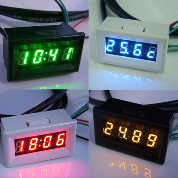 Digital Display Meter Car Time Temperature Volt Measurement LED