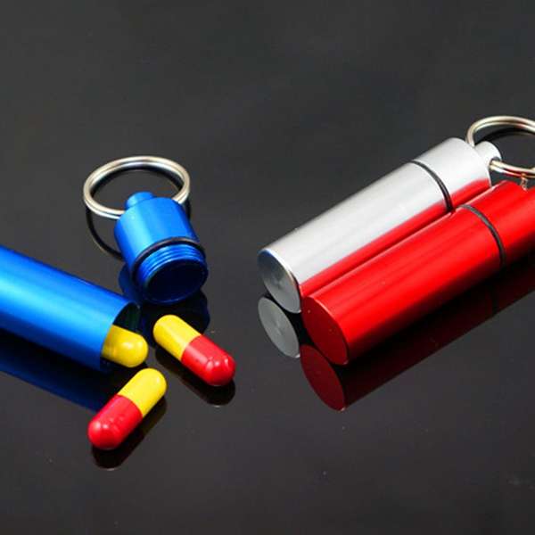 1 PCS Waterproof Aluminum Pill Box Case Drug Medicine Keychain Holder Container For Travel