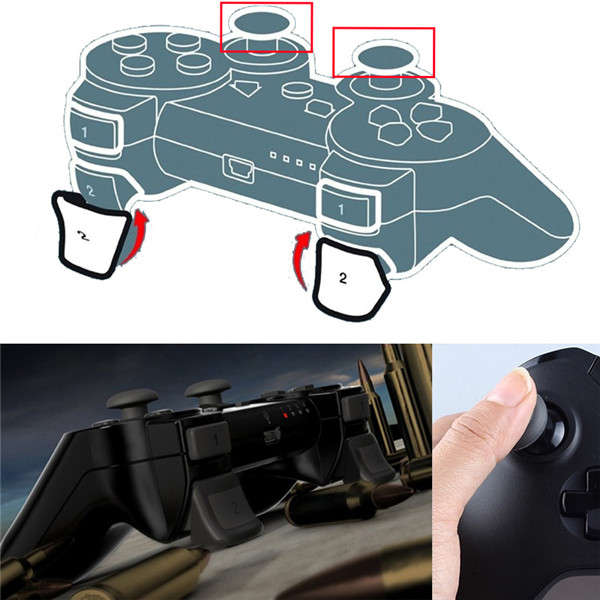 Dual Triggers + Silicone Thumb Grip Cap Cover 4in1 Set For PS3 Controller