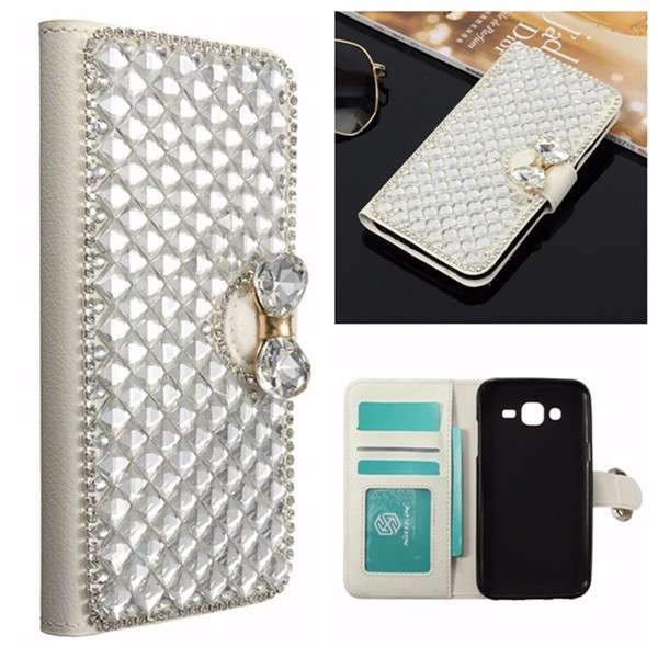 Luxury Crystal Rhinestone Leather Wallet Case Stand Cover for Samsung Galaxy J5