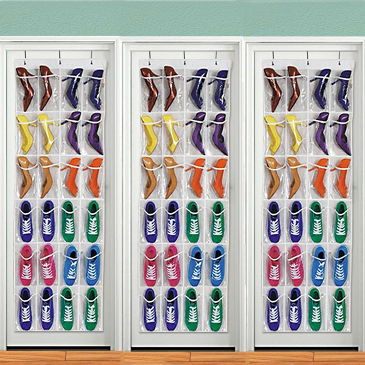 24Pocket Hanging Over Door Stainless Steel Holder Shoes Nonwoven Fabric Organizer Storage Door Wall