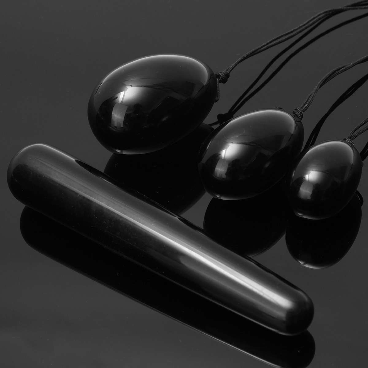 3pcs Black Obsidian Kegel Exercise Yoni Massage Egg 1pc 100mm Vaginal Muscle Tightening Stick