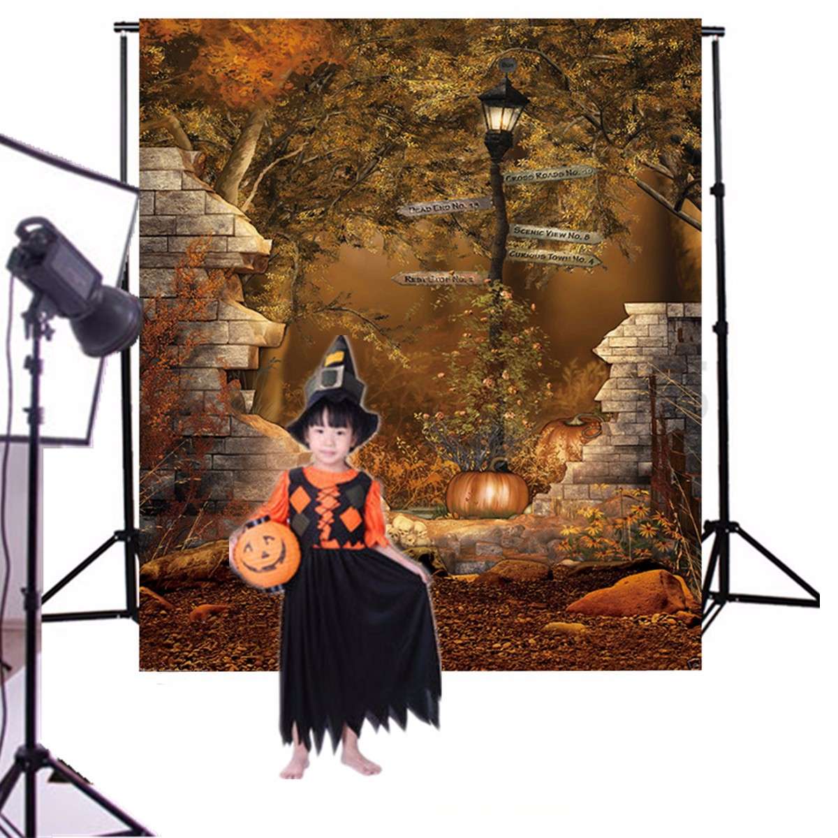 5x7ft Halloween Street Lamp Backdrop Photography Props Studio Photo Background