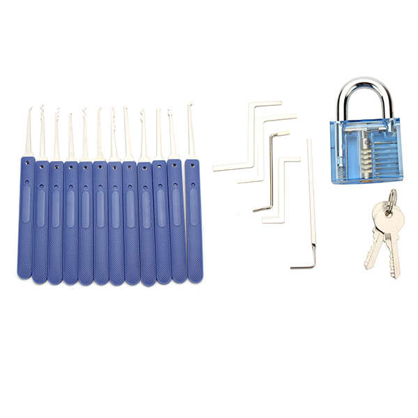 12pcs Unlocking Lock Pick Set Key Extractor Tool with Blue Practice Padlocks Lock Pick Tools