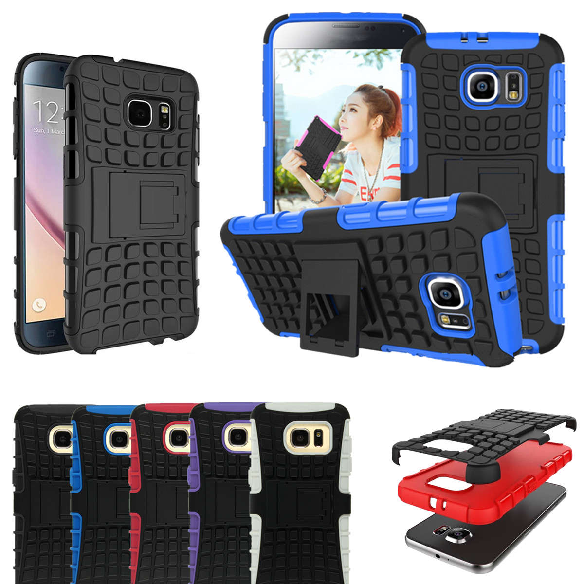 Shockproof Scratch-resistant TPU PC Hybrid Kickstand Armor Cover Case for Samsung Galaxy S7 Edge