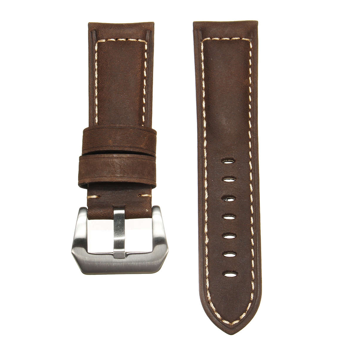 Mens Leather Watch Band Strap 22 24mm Dark / Light Brown for Panerai iWatch -* 22mm | Dark Brown