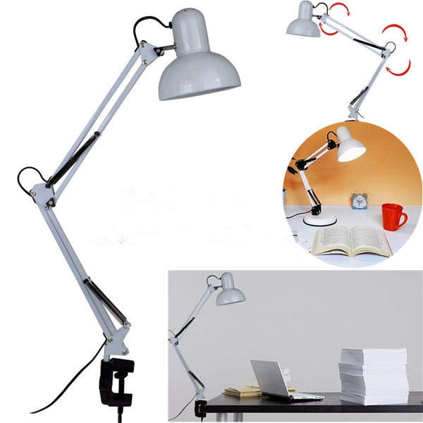 Adjustable Swing Arm Bedside Lamp Clamp-On Study Reading Desk Table Light