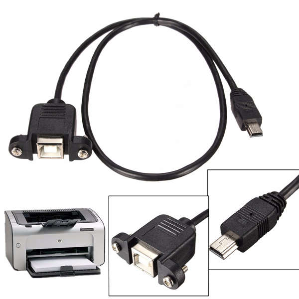 0.5m Mini USB 5 Pin Male to USB 2.0 B Female Printer Panel Mount+Screw *FREE SHIPPING