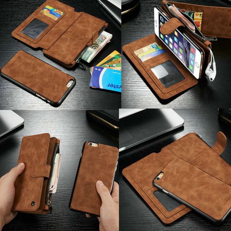 Vintage Leather Multi Function Wallet Card Pocket Zipper Flip Case Cover For Apple iPhone 6 Plus 6s