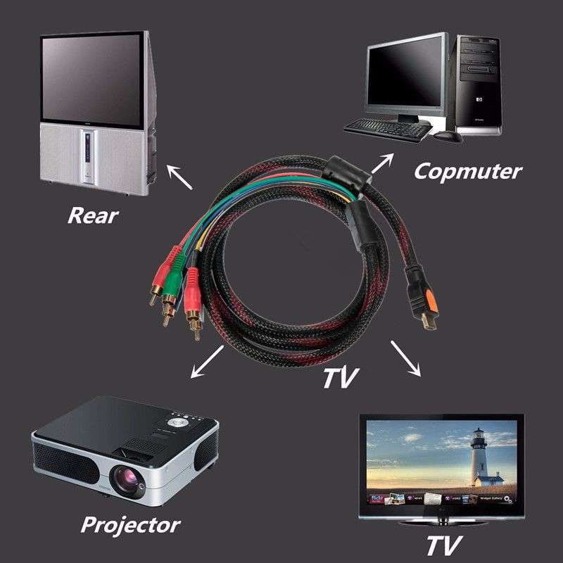 Gold-plated 5ft HDMI Male To 5 RCA AV Audio Video Component Cable For HDTV 1080P