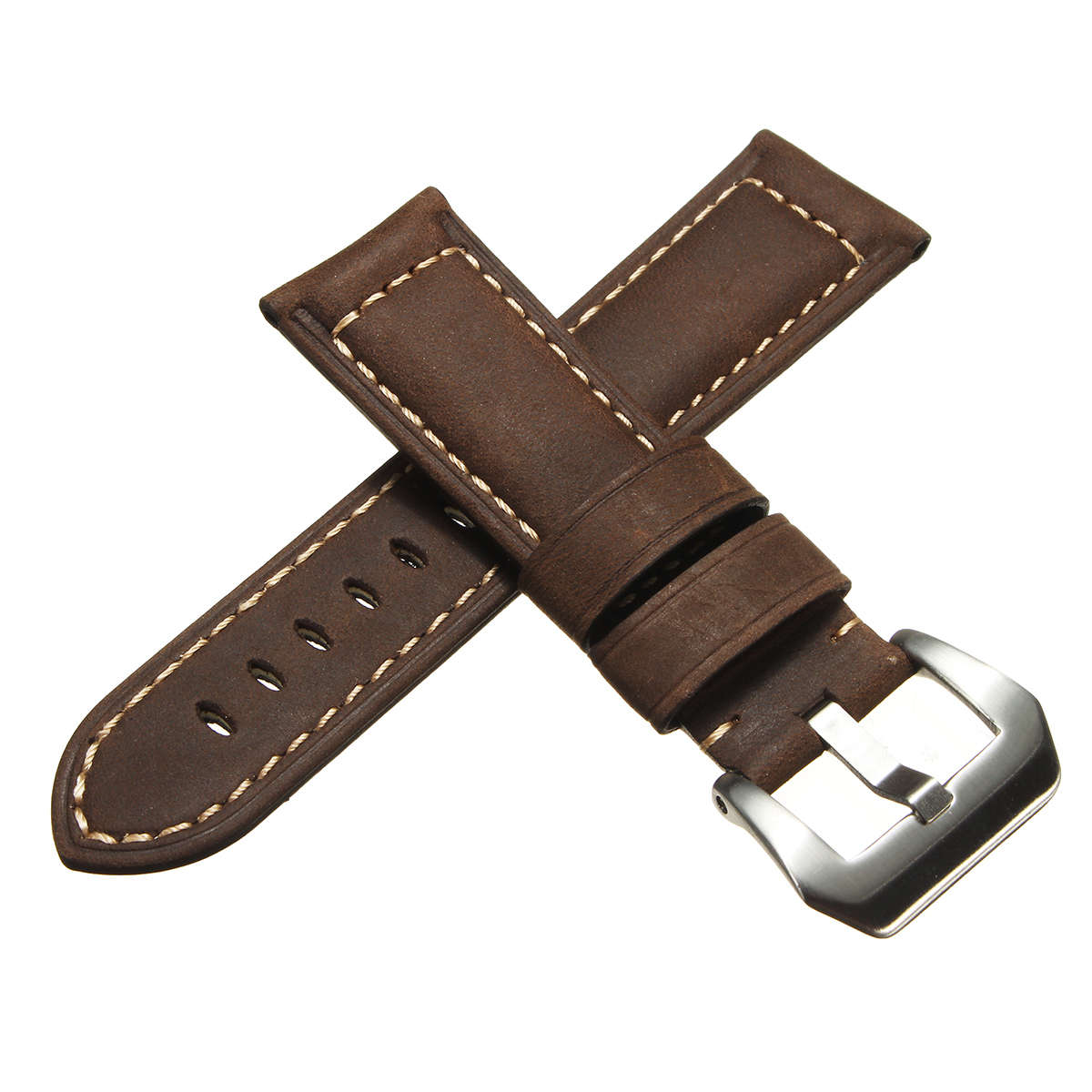 Mens Leather Watch Band Strap 22 24mm Dark / Light Brown for Panerai iWatch -* 22mm | Dark Brown