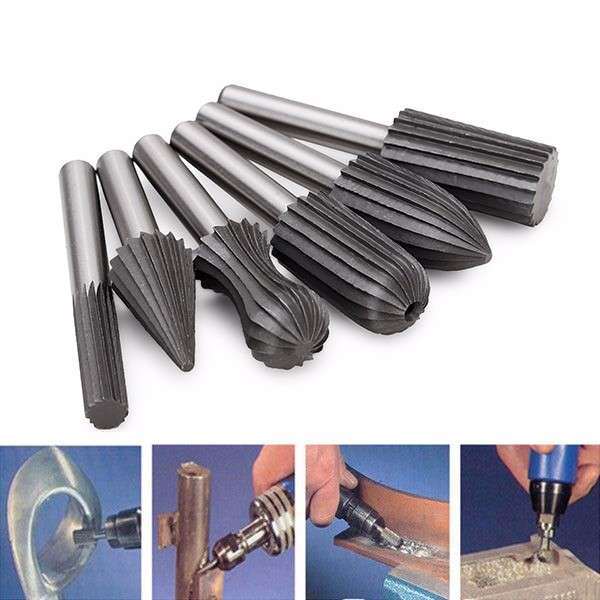 6pcs 6mm Shank Bearing Steel Engraving Grinding Bit Rotary Bur File Rasp Bit For Rotary Tools