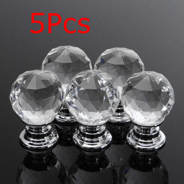 5Pcs Glass Diamond Shape Crystal Door Pull Handle Drawer Knob with Screws 20mm