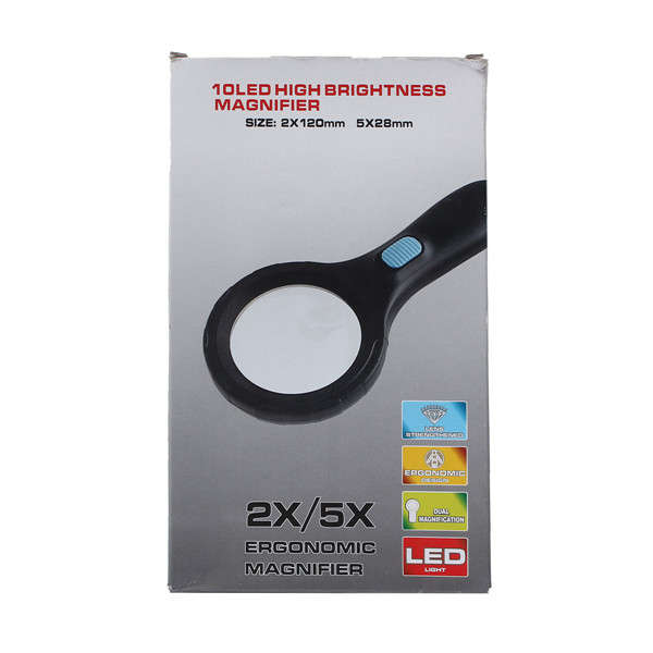 2X 5X Portable Ergonomic Magnifying 10 LED High Brightness Magnifier