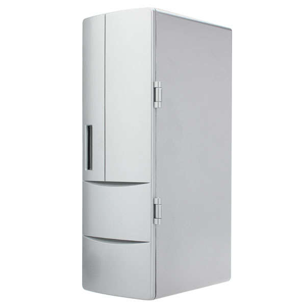 USB Portable Mini Cooling And Heating Fridge Silver Refrigerator Frig