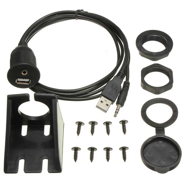 1M DC 3.5MF USB 2.0 AM/AF USB Audio Waterproof Lead Panel Cable For Motorcycle Car Dash Board