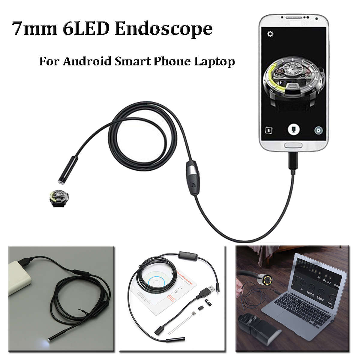 7mm 1.5m 6LED Lens USB Endoscope Camera Borescope for Android Phone Laptop