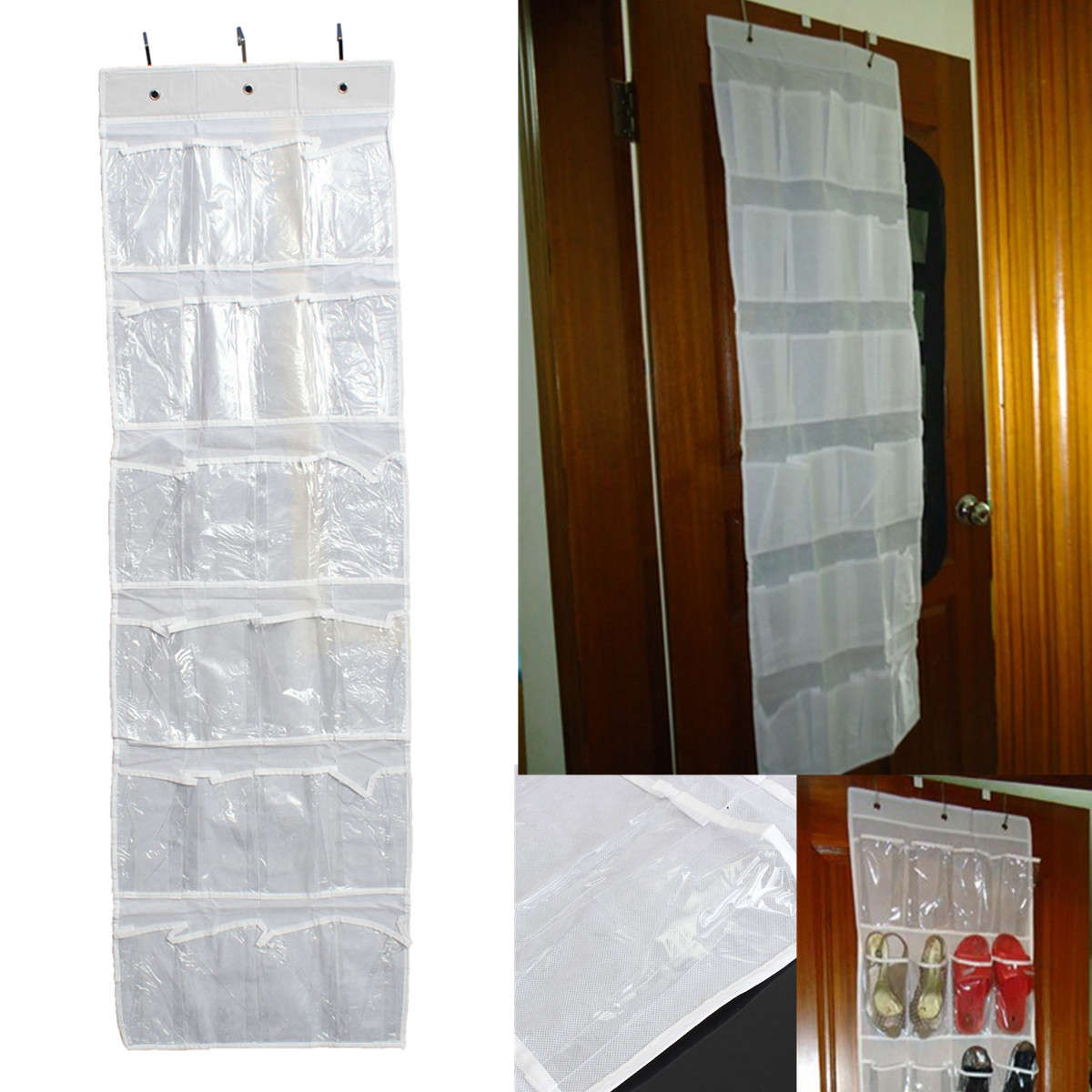 24Pocket Hanging Over Door Stainless Steel Holder Shoes Nonwoven Fabric Organizer Storage Door Wall