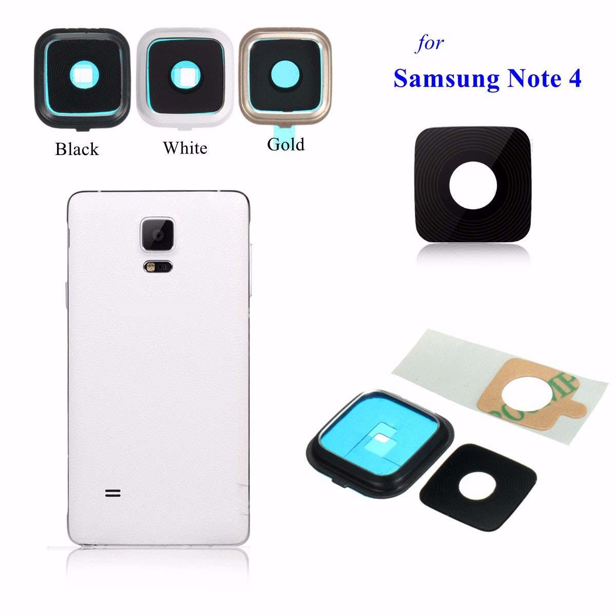 Back Rear Camera Glass Lens Cover With Frame Holder For Samsung Galaxy Note 4