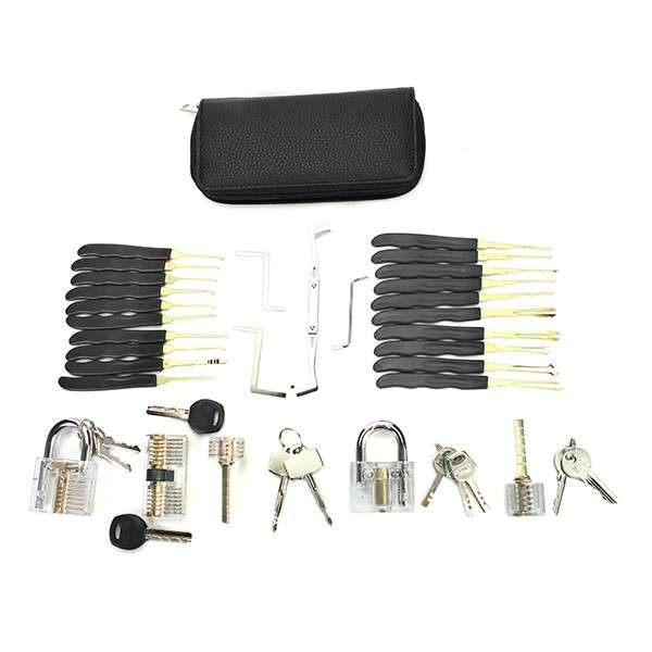 24pcs Single Hook Lock Pick Set with 5Pcs Transparent Lock Locksmith Practice Training Skill Set