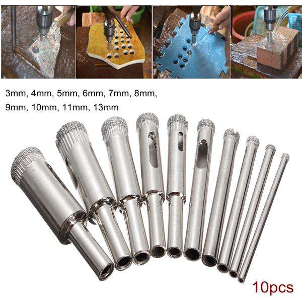10pcs Diamond Hole Saw Drill Bit Set 3mm-13mm Tile Ceramic Glass Porcelain Marble Hole Saw