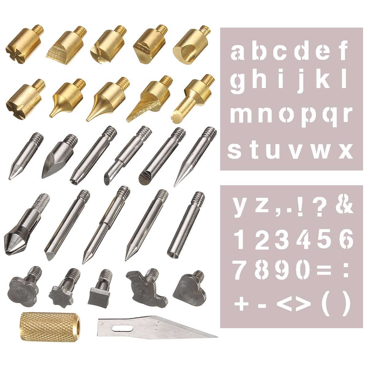 28pcs Wood Burning Pen Tips & Stencil Set Soldering Iron Working Carving Burner