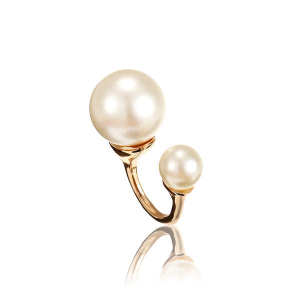 Double Pearl U Shape Opening Alloy Finger Ring For Women