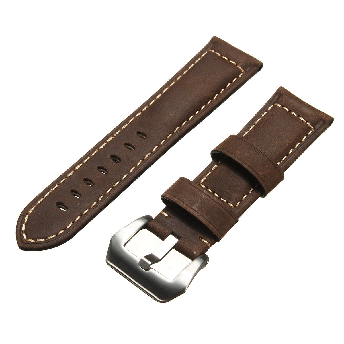 Mens Leather Watch Band Strap 22 24mm Dark / Light Brown for Panerai iWatch -* 22mm | Dark Brown
