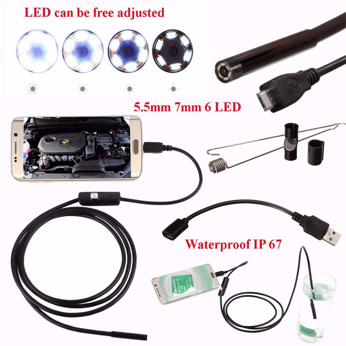 Endoscope Inspection Waterproof Camera 5.5mm Digital 5m USB For Android Phone