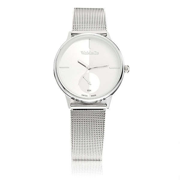 WoMaGe 654 Stainless Steel Mesh Band Analog Quartz Women Men Couple Watch -* White | Big