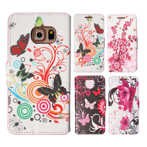 PU Leather Flower Wallet Stand Case Cover For Samsung Galaxy S6 Edge