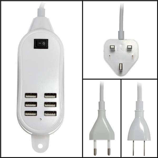 30W Universal 6 Port Portable USB Hub Desktop Wall Charger Rapid Power Adapter