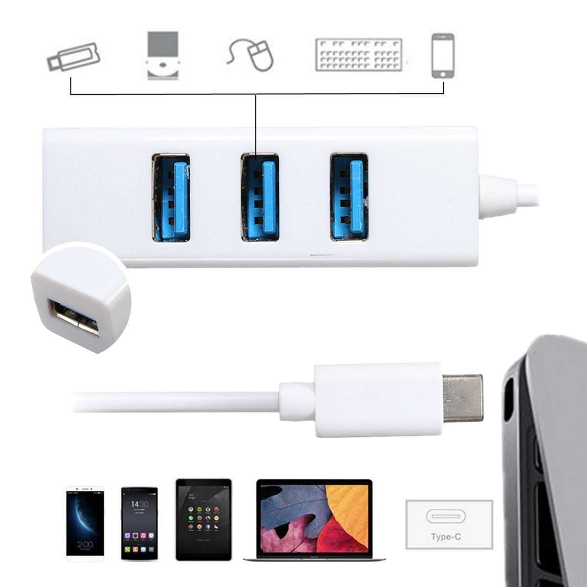 USB 3.1 Type C To 4-Port USB 3.0 Hub Adapter High Speed