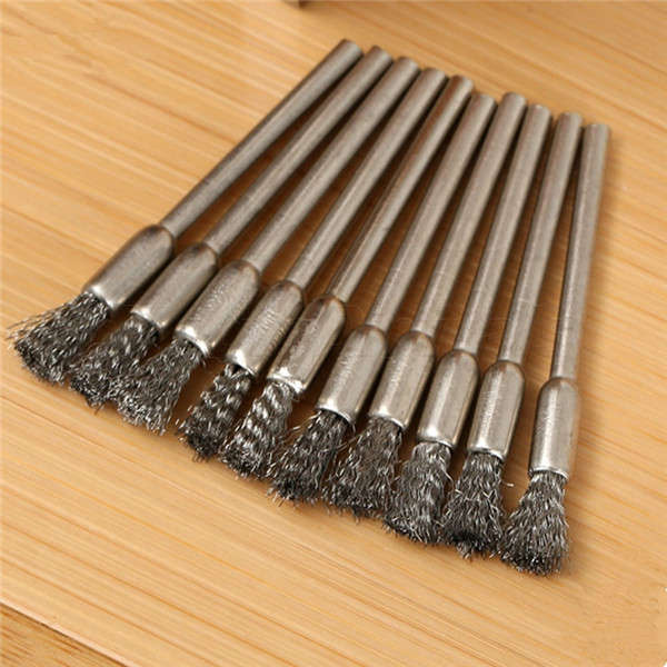 10pcs 3mm Rotary Steel Wire Wheel Brush Cup Tool Shank for Dremel Drill Rust Weld *Free Shipping*