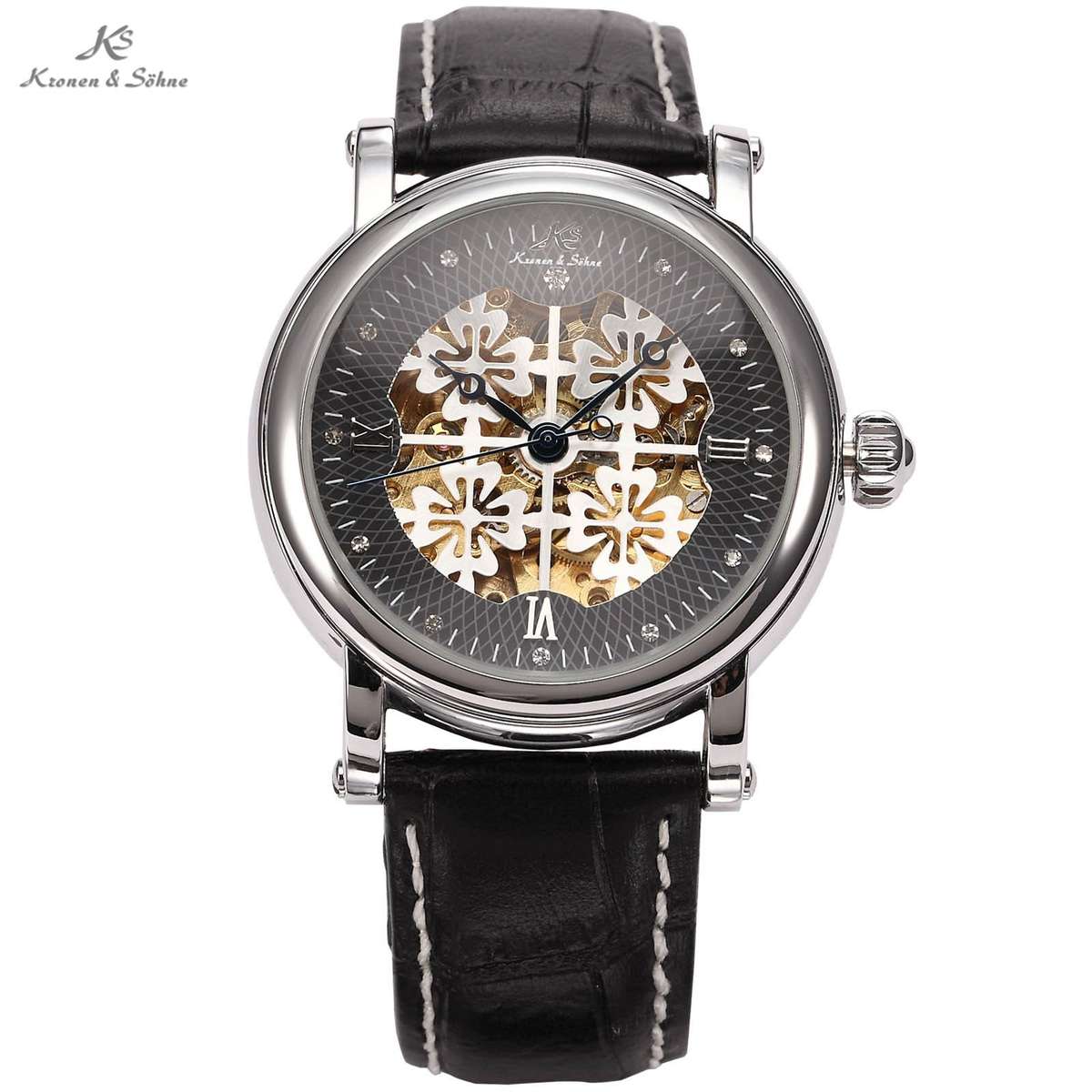 *TODAY ONLY!!!* KRONEN & SOHNE **Royal Collection** BLACK ION Automatic Mechanical Leather Watch
