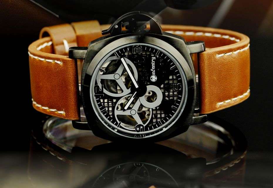 INFANTRY MILITARY CO. IN-025-MAC-L Meccanico Brown Leather Watch BOXED, FULLY LOADED!