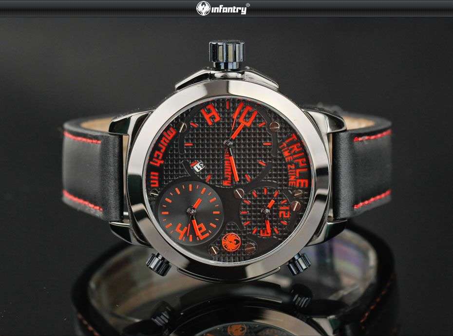 **50mm BIG** INFANTRY Military Co. Infiltrator TRIPLE Timezone Watch BOXED, FULLY LOADED!