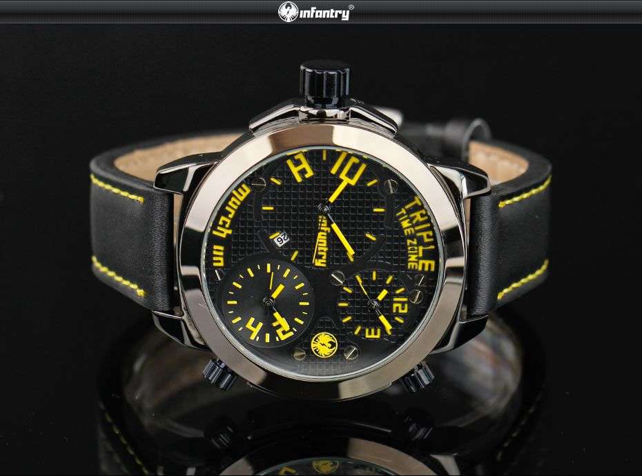 **50mm BIG** INFANTRY Military Co. Infiltrator IF-045-W-L TRIPLE Timezone Watch BOXED, FULLY LOADED!