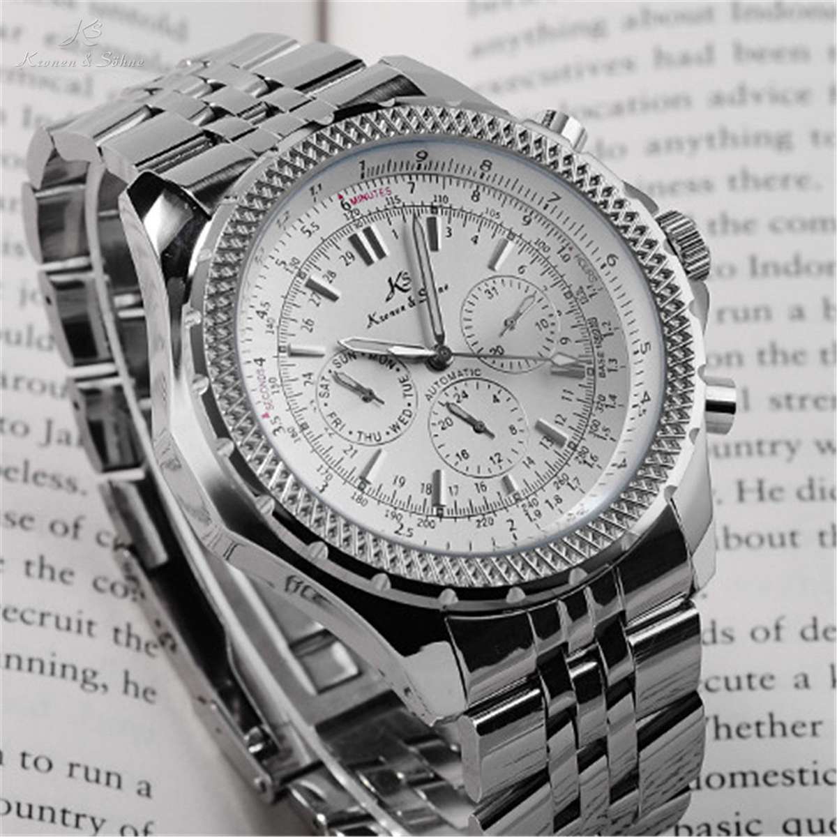 KRONEN & SOHNE Automatic Wind Walker Chrono Watch Brand new w/ BOX, PAPERS