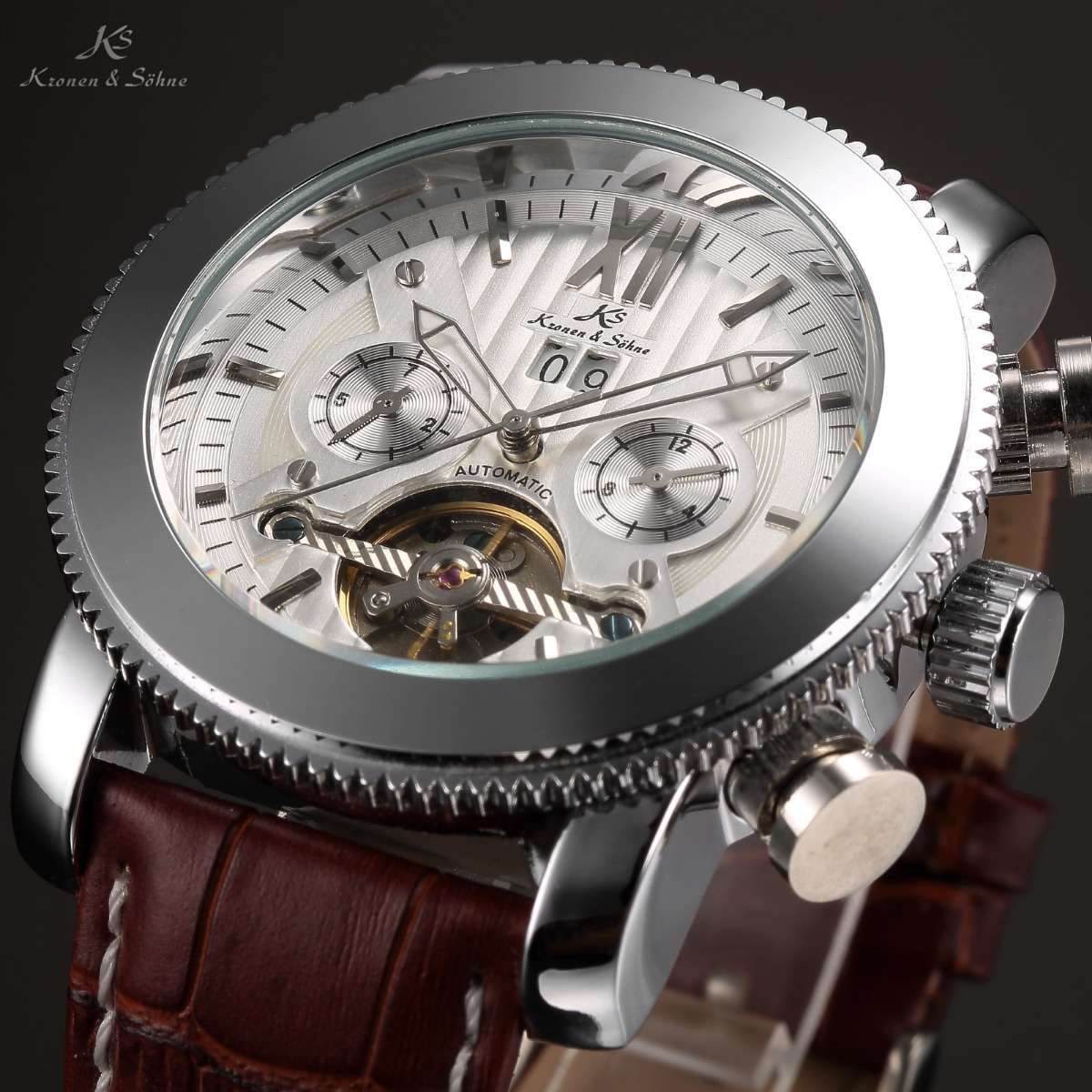 KRONEN & SOHNE Automatic Skeleton Tourbillon Chrono Watch Brand new w/ BOX, PAPERS