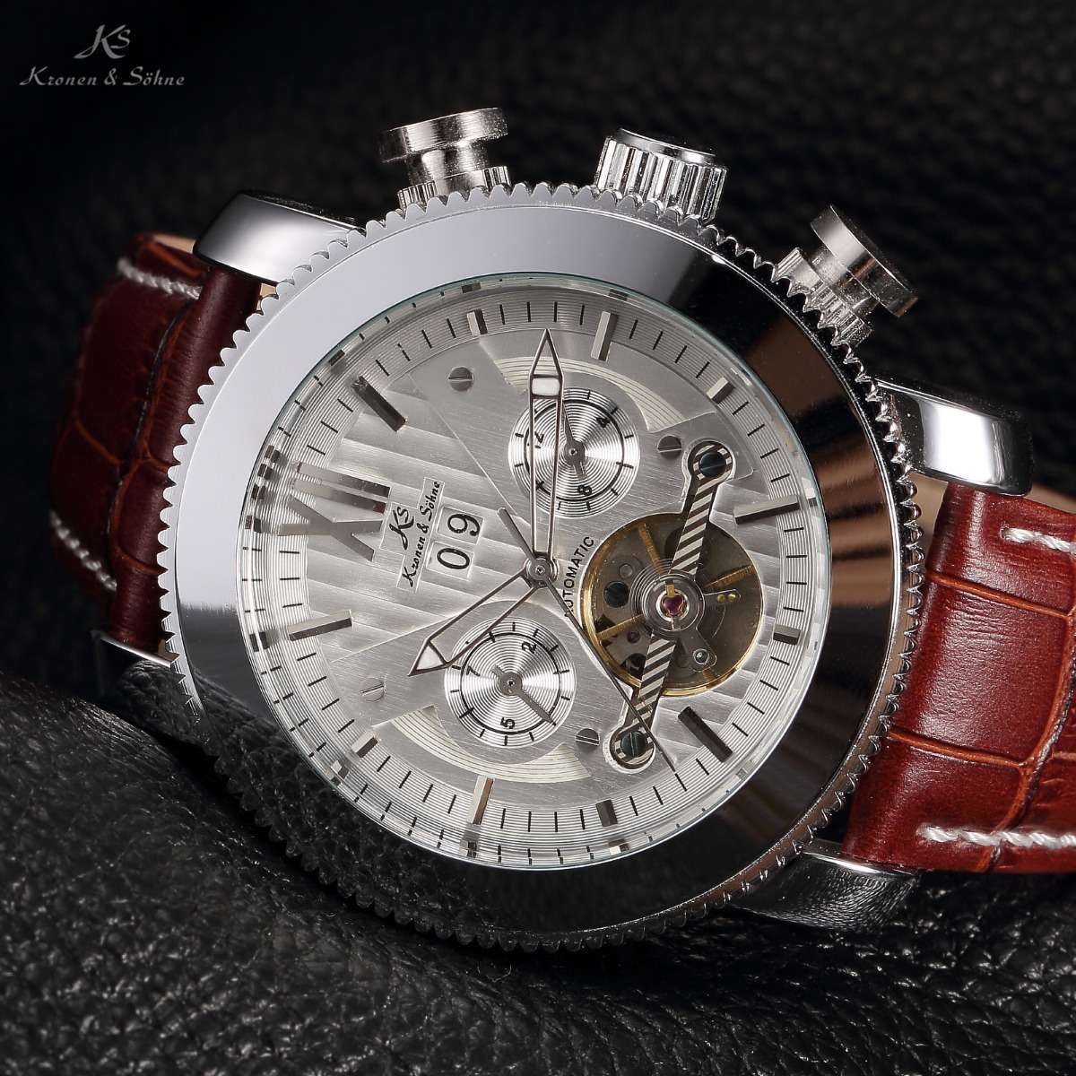 KRONEN & SOHNE Automatic Skeleton Tourbillon Chrono Watch Brand new w/ BOX, PAPERS